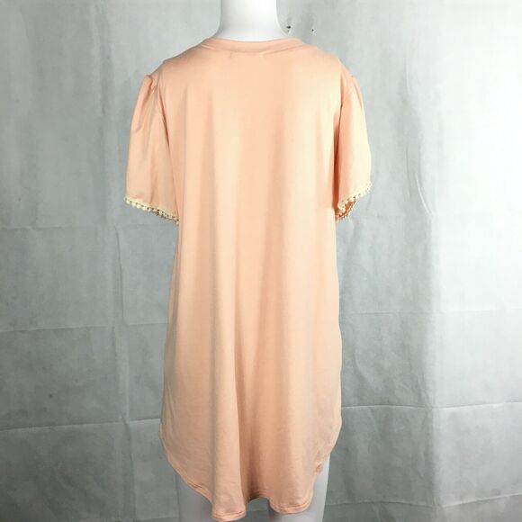 Reb in J 220 Shirt Womens Sz M Peach Flowy Short Sleeve Knit Tunic Top Lace Trim - Picture 3 of 10